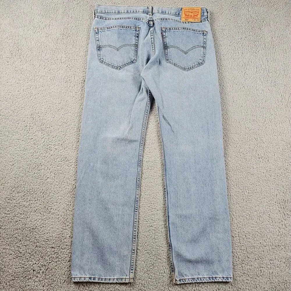Levis 505 Jeans Mens 36x30 Blue Light Wash Regular Straight Work Skate Grunge
